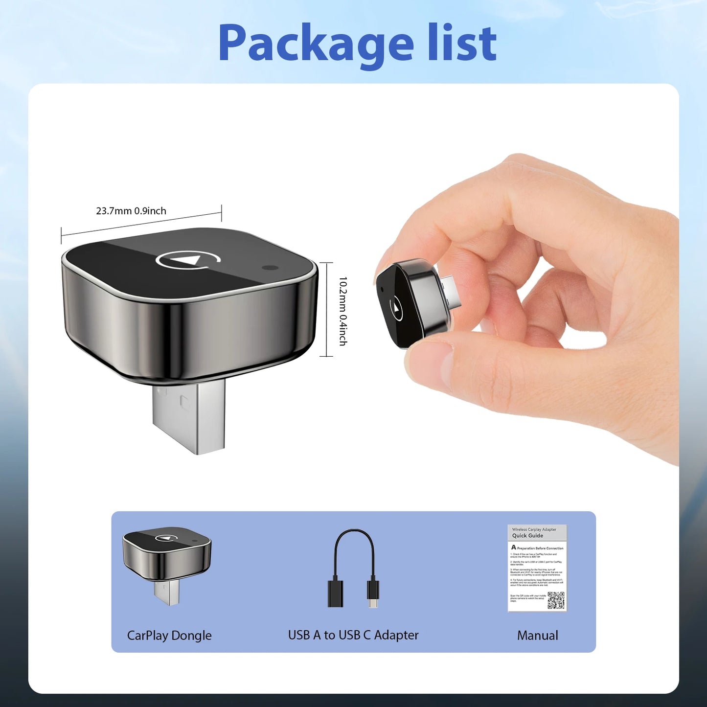 Pionray Adapter Bezprzewodowy CarPlay i Android Auto | USB-C, WiFi 5GHz, BT 5.0