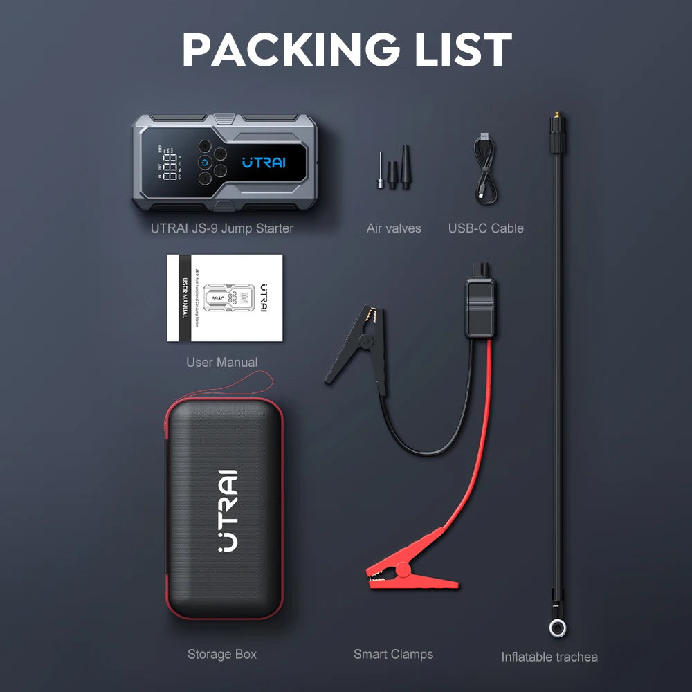 TRAI Jump Starter Samochodowy 1500A + Pompka 150PSI | Powerbank 10000mAh, LED, USB, SOS