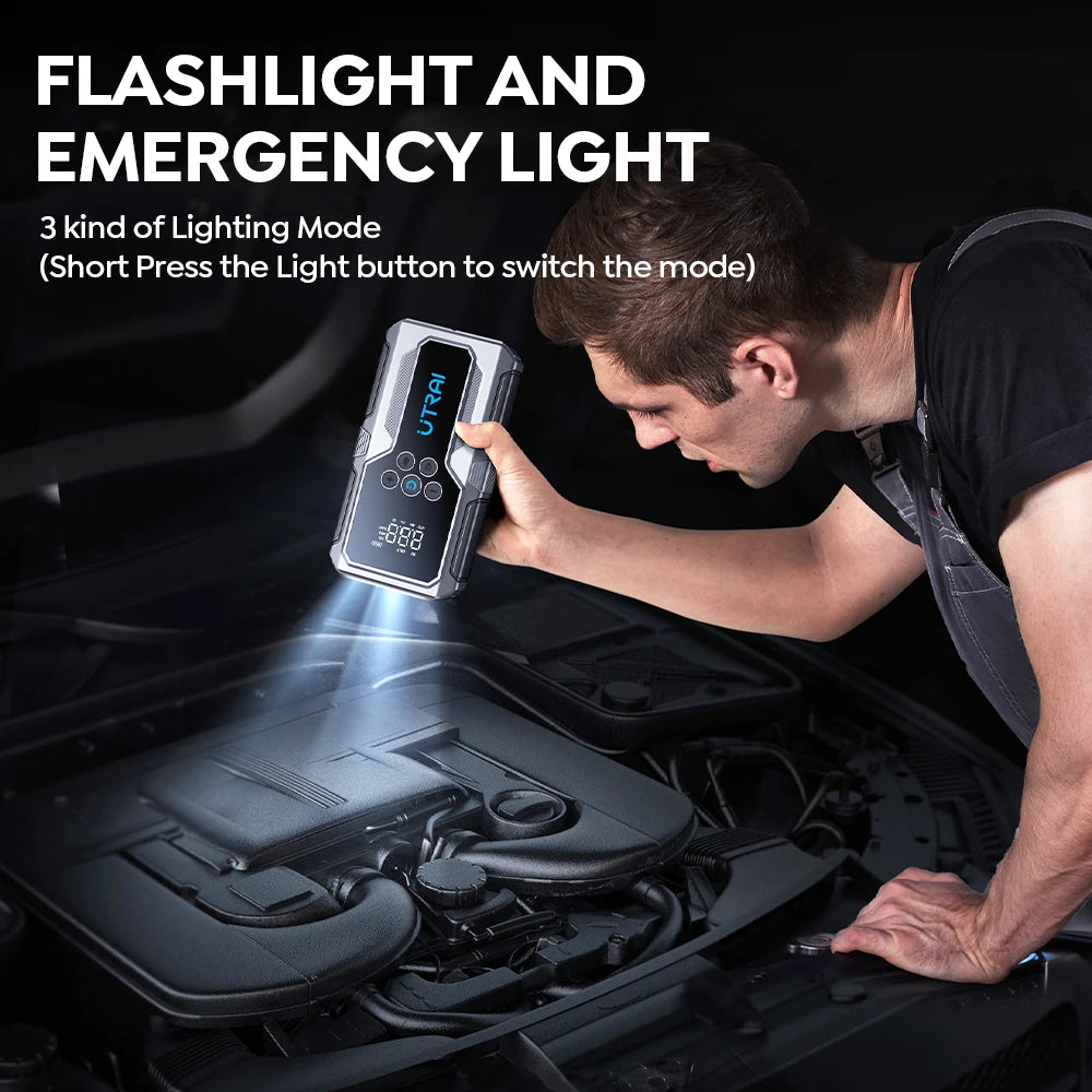 TRAI Jump Starter Samochodowy 1500A + Pompka 150PSI | Powerbank 10000mAh, LED, USB, SOS