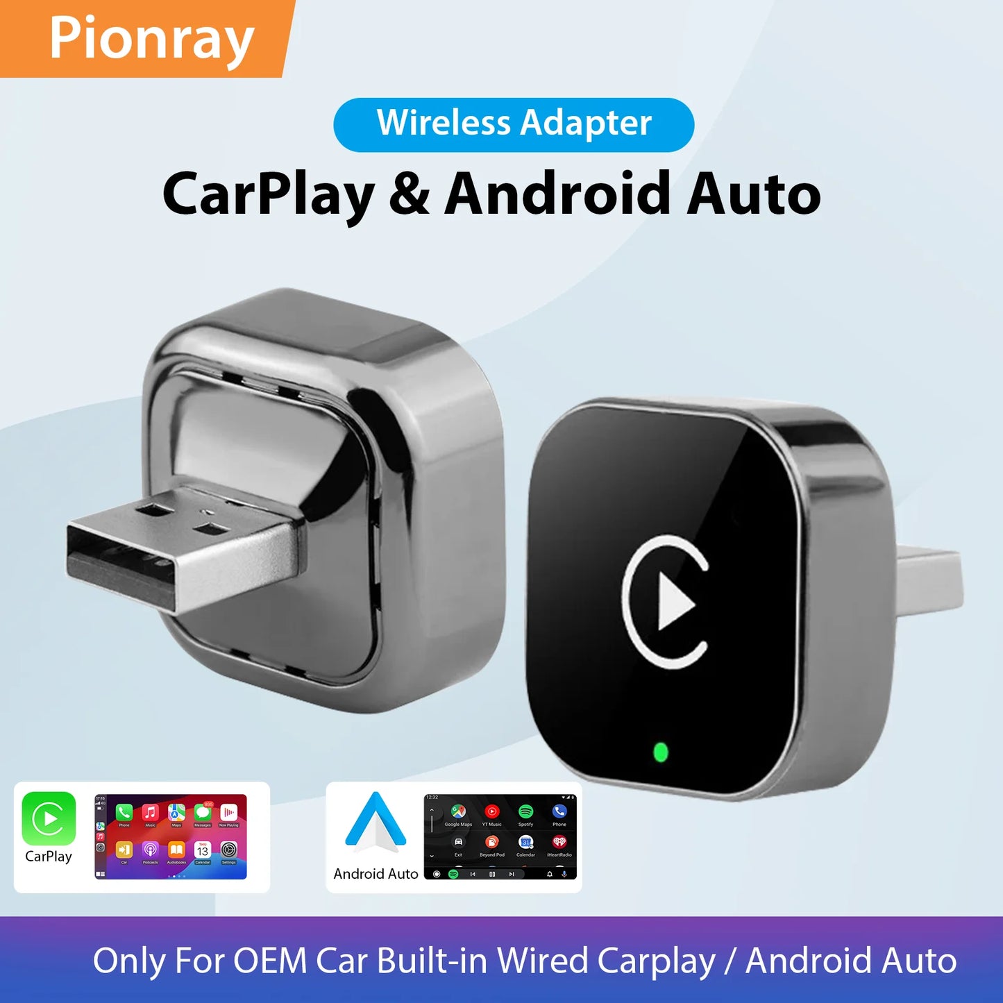 Pionray Adapter Bezprzewodowy CarPlay i Android Auto | USB-C, WiFi 5GHz, BT 5.0